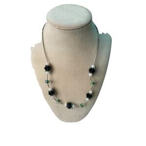 Gemstone Beaded Green Black Necklace Y2K